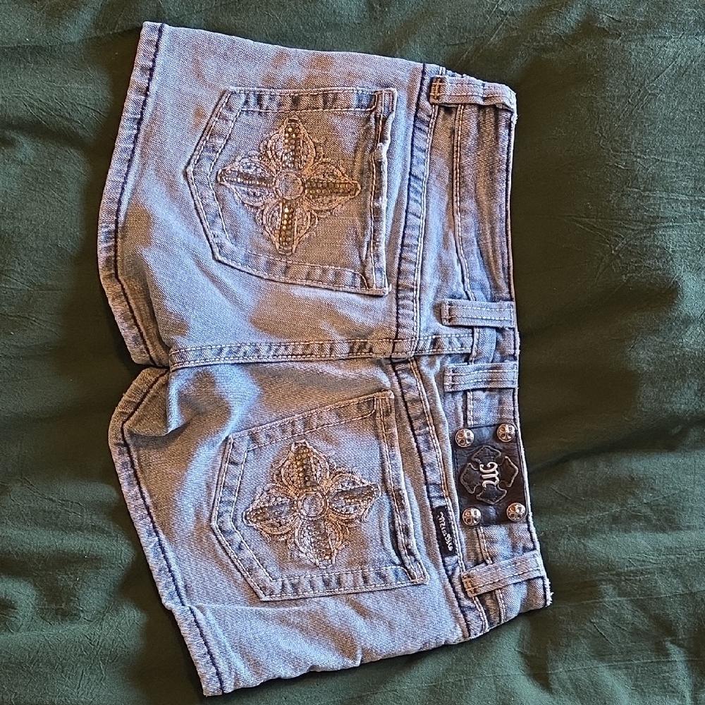 Miss Me Light Blue Jean Shorts with Embroidered Pockets